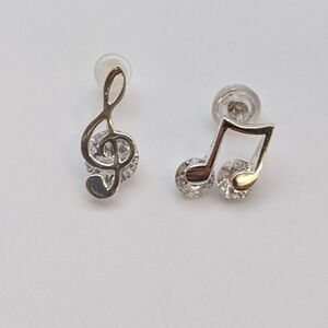 925 sterling silver zirconia asymmetrical musical note stud earrings